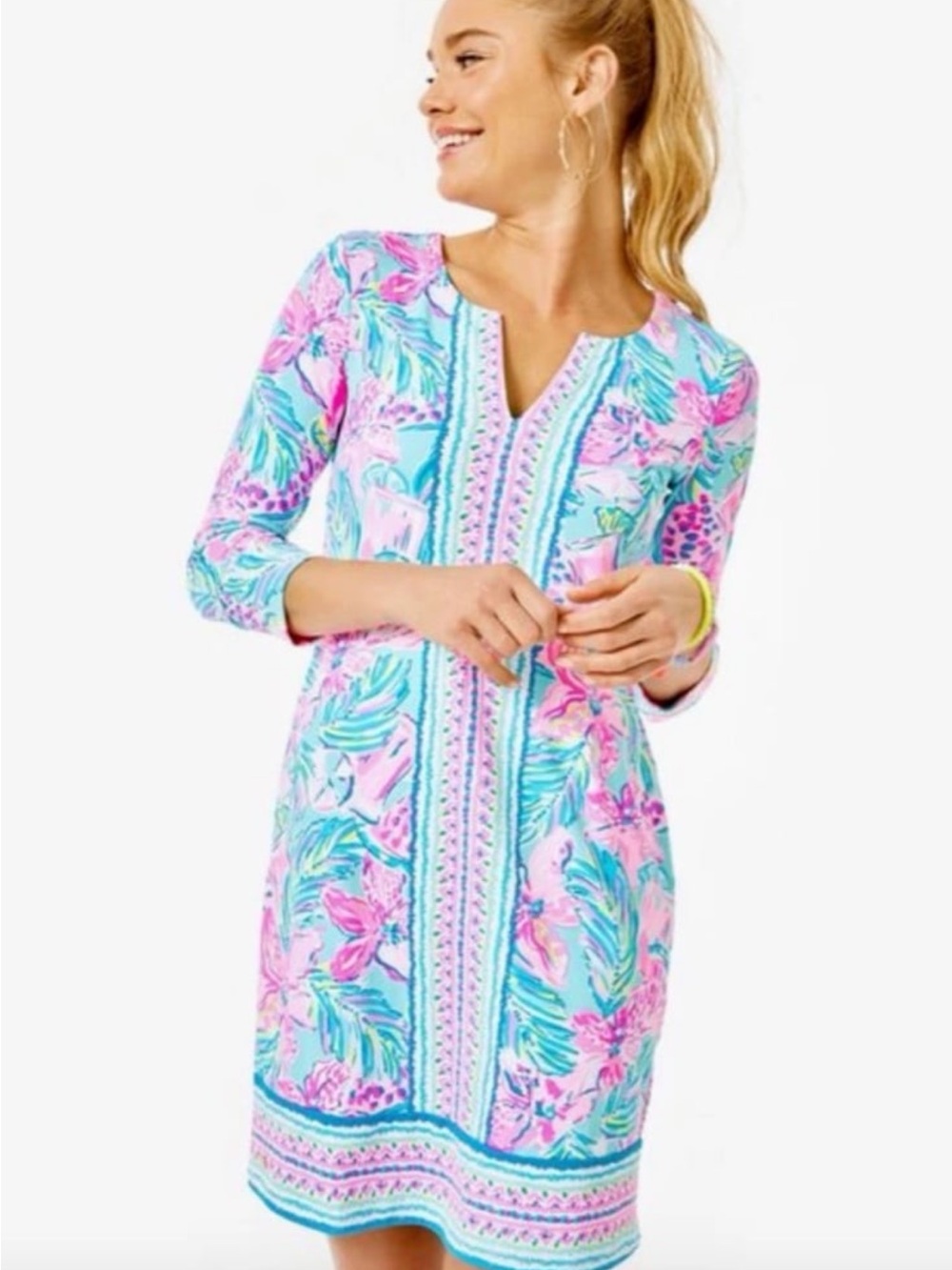 Lilly Pulitzer Nadine Dress, UPF 50+, blue Ibiza, gimme the juice, size Small